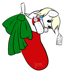 Size: 1280x1339 | Tagged: safe, artist:otpl, imported from derpibooru, oc, oc only, oc:aryanne, armband, aryan pony, bowtie, christmas, christmas presents, cute, gift art, heart, name tag, plushie, present, simple background, sock, solo, toy, white background