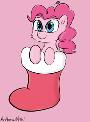 Size: 1126x1521 | Tagged: source needed, useless source url, safe, artist:an-honest-appul, imported from derpibooru, pinkie pie, christmas stocking, female, solo