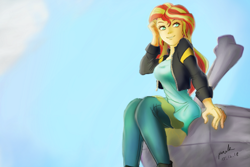 Size: 1280x857 | Tagged: safe, artist:the-park, deleted from derpibooru, imported from derpibooru, sunset shimmer, equestria girls, sitting, solo