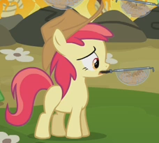 Size: 228x205 | Tagged: safe, imported from derpibooru, screencap, liberty belle, earth pony, pony, apple family reunion, apple family member, background pony, blank flank, cowboy hat, cropped, female, filly, hat, mouth hold, solo, stetson