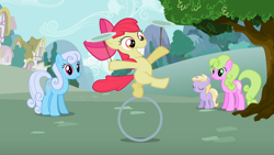 Size: 1366x768 | Tagged: safe, imported from derpibooru, screencap, apple bloom, daisy, dinky hooves, flower wishes, linky, shoeshine, the cutie pox, loop-de-hoop