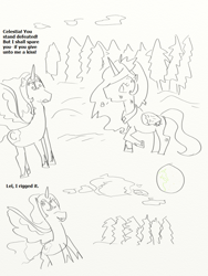 Size: 768x1024 | Tagged: safe, artist:php162, imported from derpibooru, nightmare moon, princess celestia, monochrome