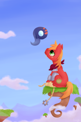 Size: 2009x3002 | Tagged: safe, artist:snowyglaze, imported from derpibooru, big macintosh, earth pony, pony, bastion (game), cloud, crossover, floating island, male, sky, solo, stallion