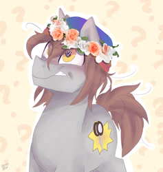 Size: 1024x1078 | Tagged: safe, artist:drawing-heart, imported from derpibooru, oc, oc only, oc:thrum beat, floral head wreath