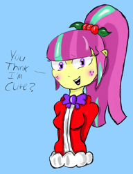 Size: 1472x1920 | Tagged: safe, artist:mildockart, imported from derpibooru, sour sweet, equestria girls, friendship games, blushing, bronybait, christmas, cute, dialogue, female, looking at you, solo, sourbetes