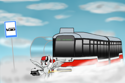 Size: 1024x683 | Tagged: safe, artist:subway777, imported from derpibooru, oc, oc only, oc:vario, pegasus, pony, cloud, tram