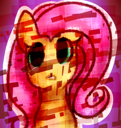 Size: 1024x1078 | Tagged: safe, artist:suenden-hund, imported from derpibooru, fluttershy, pony, bust, female, front view, full face view, looking at you, mare, nightmare, outline, portrait, solo, white outline