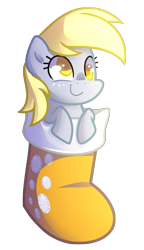 Size: 963x1670 | Tagged: safe, artist:drawntildawn, imported from derpibooru, derpy hooves, pegasus, pony, christmas stocking, cute, derpabetes, female, leaning, mare, simple background, smiling, solo, transparent background