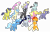 Size: 5544x3528 | Tagged: safe, artist:thecheeseburger, imported from derpibooru, comet tail, dark moon, distant star, graphite, moonlight raven, neon lights, ponet, rising star, stella nova, sunburst, sunshine smiles, trixie, twinkleshine, pony, unicorn, blaze (coat marking), cloak, clothes, coat markings, corrupted, facial markings, female, group, mare, missing accessory, nervous, possessed, simple background, socks (coat markings), transparent background, worried