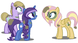 Size: 518x285 | Tagged: safe, artist:berrypunchrules, deleted from derpibooru, imported from derpibooru, oc, oc only, oc:meadowlark, oc:roly poly, oc:victorie moon, the cutie re-mark, alternate timeline, blind, chrysalis resistance timeline, offspring, parent:derpy hooves, parent:doctor whooves, parent:trixie, parents:doctorderpy, polyamory, simple background, transparent background