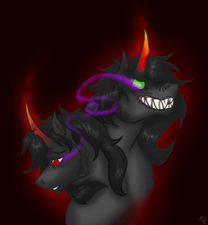 Size: 1153x1244 | Tagged: safe, imported from derpibooru, king sombra, creepy smile, duality, male, sharp teeth, solo