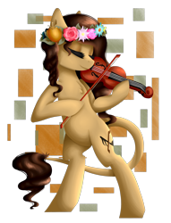 Size: 1800x2350 | Tagged: safe, artist:blocksy-art, imported from derpibooru, oc, oc only, floral head wreath, flower, flower in hair, musical instrument, solo, violin