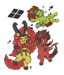 Size: 526x616 | Tagged: artist needed, safe, artist:エヒ, imported from derpibooru, armor, beard, headband, horns, necklace, ponified, punch, sanada yukimura, sarutobi sasuke, sengoku basara, takeda shingen