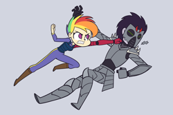 Size: 2250x1500 | Tagged: safe, artist:khuzang, imported from derpibooru, rainbow dash, human, the cutie re-mark, alternate timeline, apocalypse dash, crystal war timeline, gritted teeth, humanized, metal gear solid 5, mind control, prosthetic limb, punch, sombra soldier