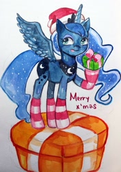 Size: 1255x1776 | Tagged: artist needed, safe, imported from derpibooru, princess luna, christmas, female, solo, traditional art