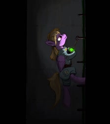 Size: 912x1024 | Tagged: safe, artist:eriada, imported from derpibooru, oc, oc only, oc:dazzling "dodo" dusk, fallout equestria, fallout equestria: the fossil, climbing, ladder, pipbuck, solo