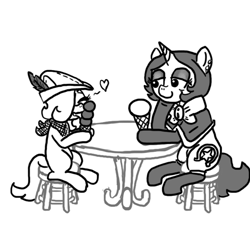 Size: 640x600 | Tagged: safe, artist:ficficponyfic, imported from derpibooru, oc, oc only, oc:emerald jewel, oc:joyride, colt quest, colt, explicit source, foal, food, ice cream, male, table