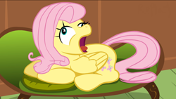 Size: 1366x768 | Tagged: safe, artist:feedfancier, imported from derpibooru, fluttershy, pegasus, pony, burp, derp, female, open mouth, questionable source, solo