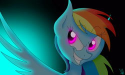 Size: 2500x1500 | Tagged: safe, artist:palotasadel11, imported from derpibooru, rainbow dash, pony, female, glowing eyes, grin, pure unfiltered evil, solo