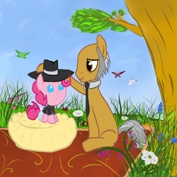 Size: 1024x1024 | Tagged: safe, artist:ba2sairus, imported from derpibooru, igneous rock pie, pinkie pie, pony, baby, baby pie, baby pony, father and daughter, foal, younger