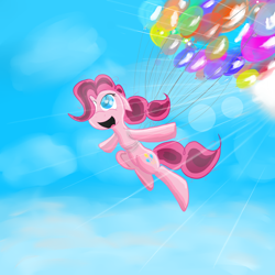 Size: 1024x1024 | Tagged: safe, artist:ba2sairus, imported from derpibooru, pinkie pie, balloon, female, solo, then watch her balloons lift her up to the sky