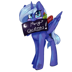 Size: 1000x1000 | Tagged: safe, artist:myralilth, imported from derpibooru, princess luna, christmas, female, holly, s1 luna, sign, simple background, solo, transparent background