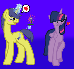 Size: 626x580 | Tagged: safe, artist:nocturnal-song, imported from derpibooru, comet tail, twilight sparkle, alicorn, pony, cometlight, female, flower, heart, male, mare, shipping, simple background, straight, twilight sparkle (alicorn)