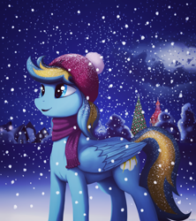 Size: 4000x4500 | Tagged: safe, artist:mrscroup, imported from derpibooru, oc, oc only, oc:bolterdash, clothes, cloud, scarf, snow, snowfall, solo