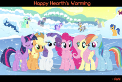 Size: 1366x918 | Tagged: safe, artist:ashi85, imported from derpibooru, applejack, bon bon, derpy hooves, flash sentry, fluttershy, lyra heartstrings, maud pie, pinkie pie, rainbow dash, rarity, sea swirl, seafoam, sweetie drops, twilight sparkle, zecora, zebra, flare warden, hearth's warming, mane six, rule 63, twilight sparkle (alicorn)