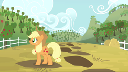 Size: 1366x768 | Tagged: safe, artist:ashi85, imported from derpibooru, applejack, sweet apple acres