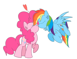 Size: 1280x985 | Tagged: safe, artist:mr-degration, imported from derpibooru, pinkie pie, rainbow dash, ear fluff, female, flying, heart, kissing, lesbian, pinkiedash, shipping, simple background, transparent background