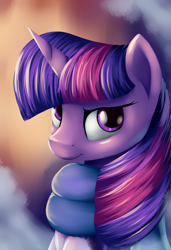 Size: 3900x5700 | Tagged: safe, artist:grennadder, imported from derpibooru, twilight sparkle, absurd resolution, clothes, female, portrait, scarf, solo