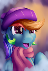 Size: 3900x5700 | Tagged: safe, artist:grennadder, imported from derpibooru, rainbow dash, absurd resolution, clothes, female, hat, portrait, scarf, solo, winter outfit