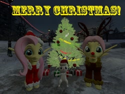 Size: 800x600 | Tagged: safe, imported from derpibooru, angel bunny, fluttershy, deer, reindeer, 3d, bedroom eyes, butterscotch, christmas, christmas ponies, christmas tree, eyebrows, female, flutterscotch, gmod, happy holidays, hat, holiday, male, merry christmas, rule 63, santa hat, self ponidox, selfcest, shipping, straight, tree