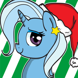 Size: 1200x1200 | Tagged: safe, artist:osakachii, imported from derpibooru, trixie, pony, unicorn, female, hat, mare, santa hat, smiling, solo