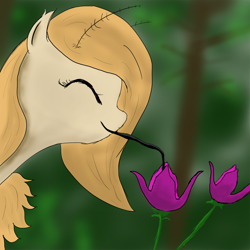 Size: 1200x1200 | Tagged: dead source, safe, artist:lunaerix, imported from derpibooru, oc, oc only, oc:sweet silk, mothpony, original species, ^^, eyes closed, flower, proboscis, solo