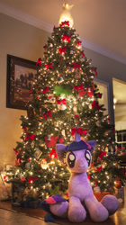 Size: 1984x3540 | Tagged: safe, artist:plushwaifus, imported from derpibooru, twilight sparkle, christmas, christmas tree, irl, life size, photo, plushie, solo, tree