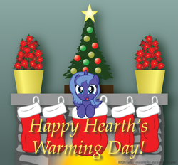 Size: 2825x2620 | Tagged: safe, artist:aleximusprime, imported from derpibooru, princess luna, christmas stocking, clothes, female, filly, fireplace, smiling, solo, woona