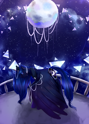 Size: 2250x3150 | Tagged: safe, artist:xkittyblue, imported from derpibooru, princess luna, balcony, female, jewelry, moon, night, solo