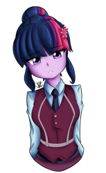 Size: 1100x1800 | Tagged: safe, artist:jovalic, artist:trainbang, imported from derpibooru, sci-twi, twilight sparkle, equestria girls, clothes, crystal prep academy uniform, female, looking at you, missing accessory, school uniform, simple background, solo, transparent background