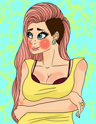 Size: 4200x5400 | Tagged: safe, artist:doggy-loves-llamas, imported from derpibooru, fluttershy, human, absurd resolution, breasts, busty fluttershy, cleavage, female, humanized, piercing, solo, undercut