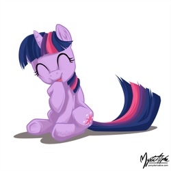 Size: 1000x1000 | Tagged: safe, artist:mysticalpha, imported from derpibooru, twilight sparkle, pony, unicorn, season 1, cute, eyes closed, female, laughing, mare, open mouth, raised hoof, simple background, sitting, solo, twiabetes, unicorn twilight