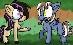 Size: 1024x640 | Tagged: safe, artist:ramakitty101, imported from derpibooru, oc, oc only, pony, duo, glasses