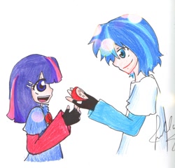 Size: 912x875 | Tagged: safe, artist:f10r3ll4, imported from derpibooru, shining armor, twilight sparkle, human, apple, brother and sister, food, humanized, lens flare