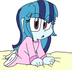 Size: 756x742 | Tagged: safe, artist:shonatabeata, imported from derpibooru, sonata dusk, equestria girls, bed, blanket, cute, female, footed sleeper, solo, sonatabetes, toddler, younger