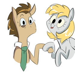 Size: 1000x1000 | Tagged: safe, artist:craftykraken, imported from derpibooru, derpy hooves, doctor whooves, time turner, pegasus, pony, female, holding hands, mare, simple background, tongue out