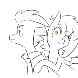Size: 750x750 | Tagged: safe, artist:craftykraken, imported from derpibooru, derpy hooves, doctor whooves, time turner, pegasus, pony, female, mare, monochrome, sketch, wink