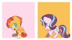 Size: 1920x1080 | Tagged: safe, artist:oniraug, imported from derpibooru, starlight glimmer, sunburst, backwards cutie mark, blaze (coat marking), coat markings, colt, colt sunburst, facial markings, female, filly, filly starlight glimmer, sitting, socks (coat markings), starburst, younger