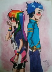 Size: 796x1097 | Tagged: safe, artist:darindashiedo, imported from derpibooru, rainbow dash, soarin', equestria girls, female, human coloration, male, shipping, soarindash, straight, traditional art