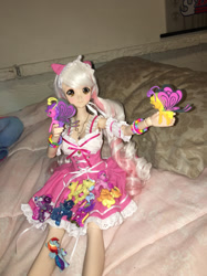 Size: 1280x1707 | Tagged: safe, imported from derpibooru, applejack, fluttershy, pinkie pie, rainbow dash, breezie, ball jointed doll, bjd, cute, doll, irl, photo, playing with toys, smart doll, toy